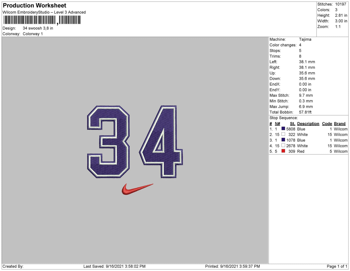 34 number embroidery design