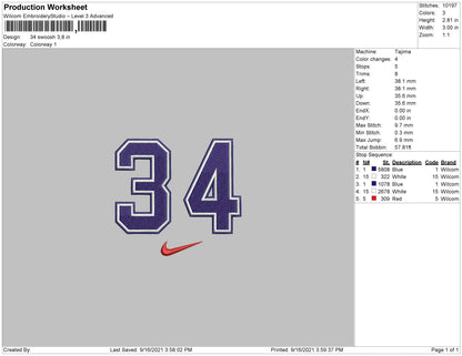 34 number embroidery design