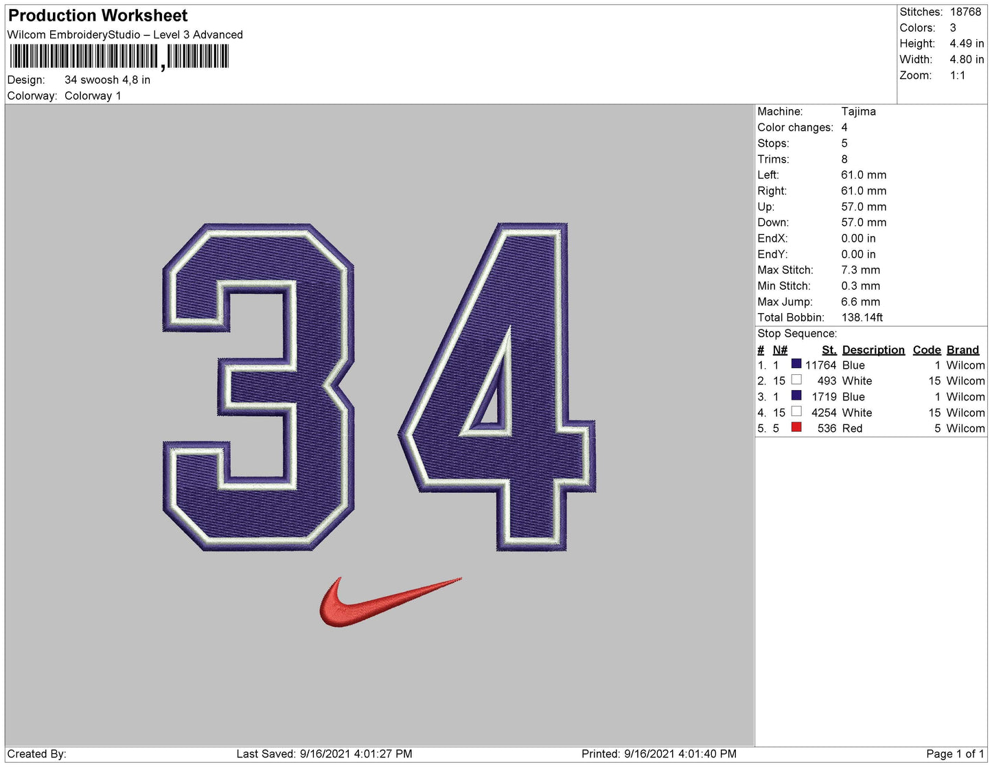 34 number embroidery design