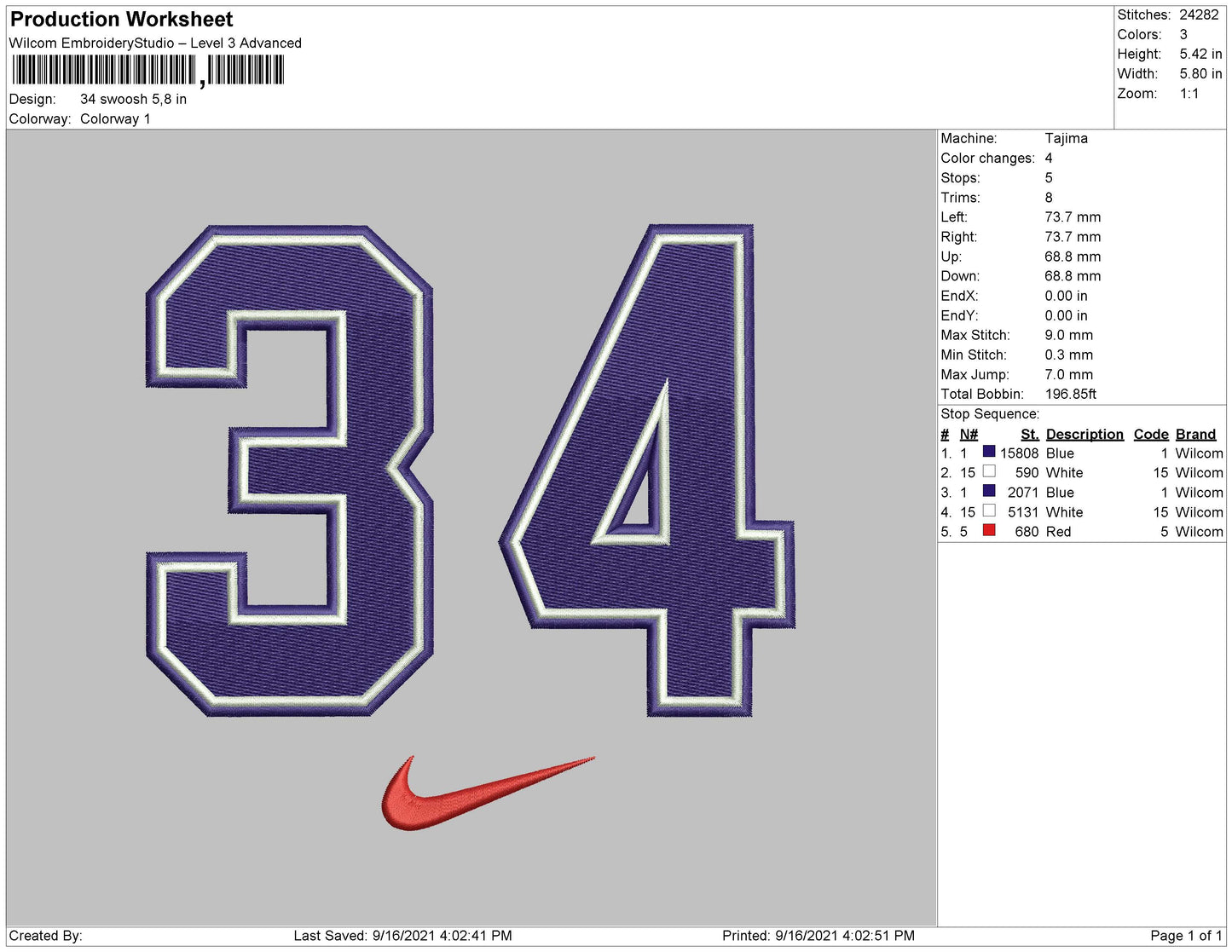 34 number embroidery design