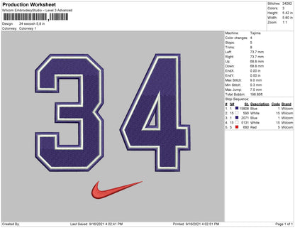 34 number embroidery design