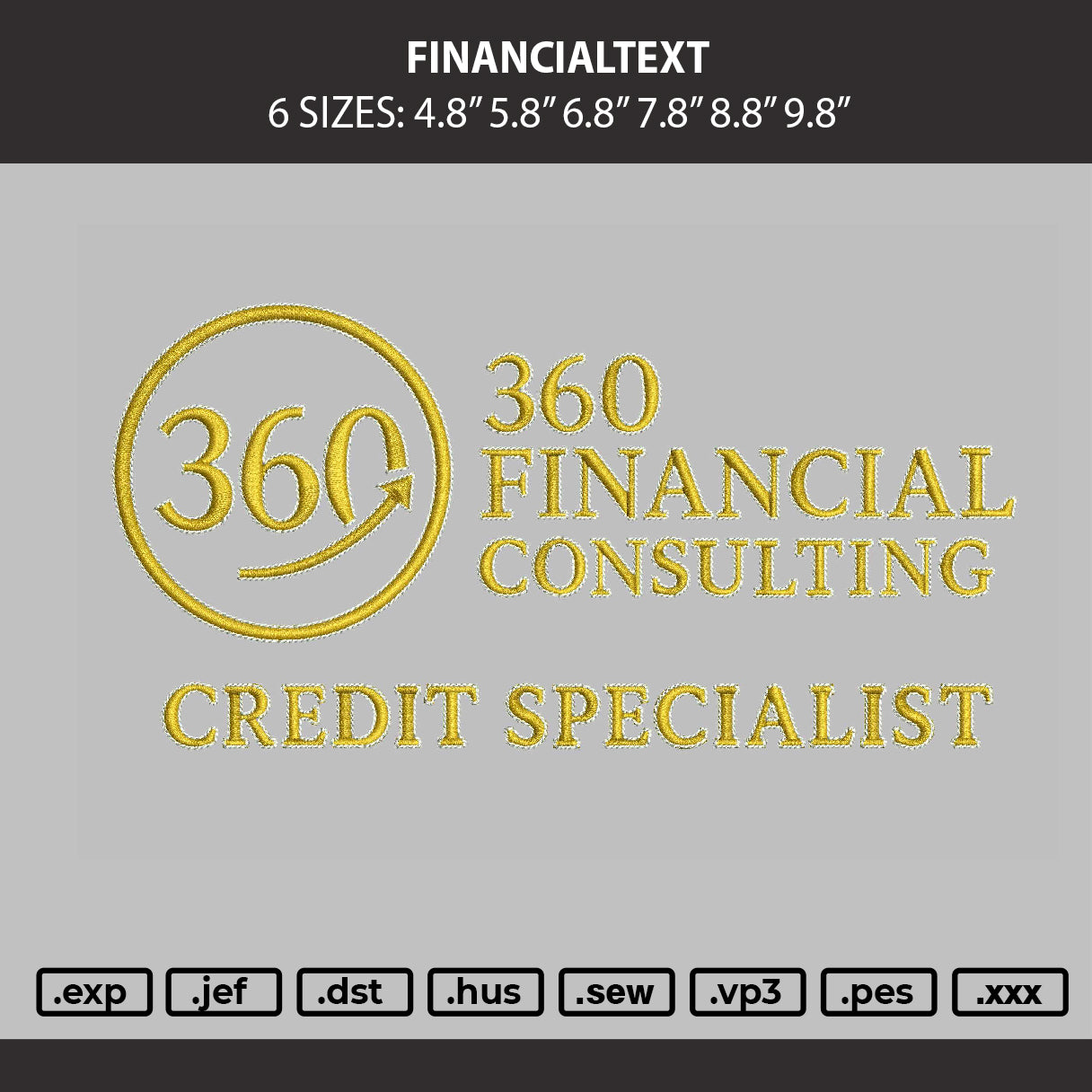 Financialtext Embroidery File 6 sizes