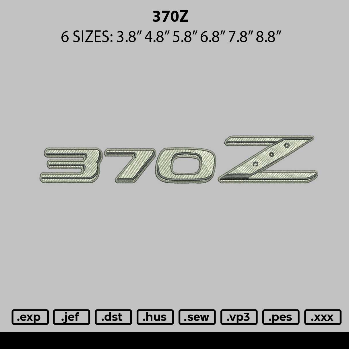 370z Embroidery File 6 sizes