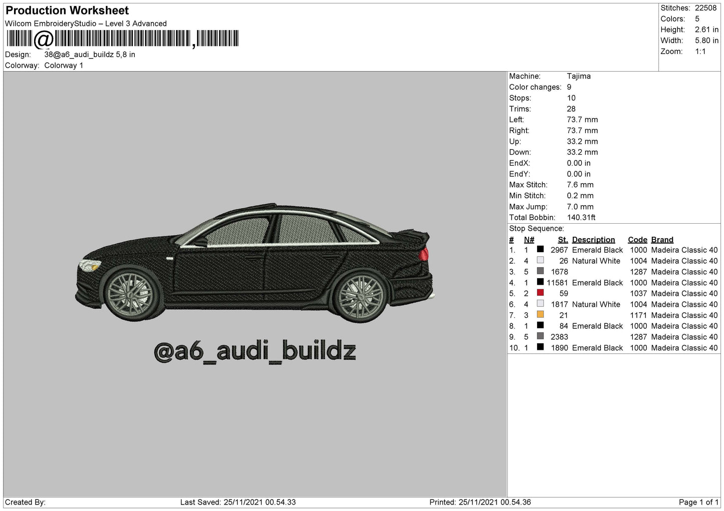 Audi Buildz Embroidery File 4 size