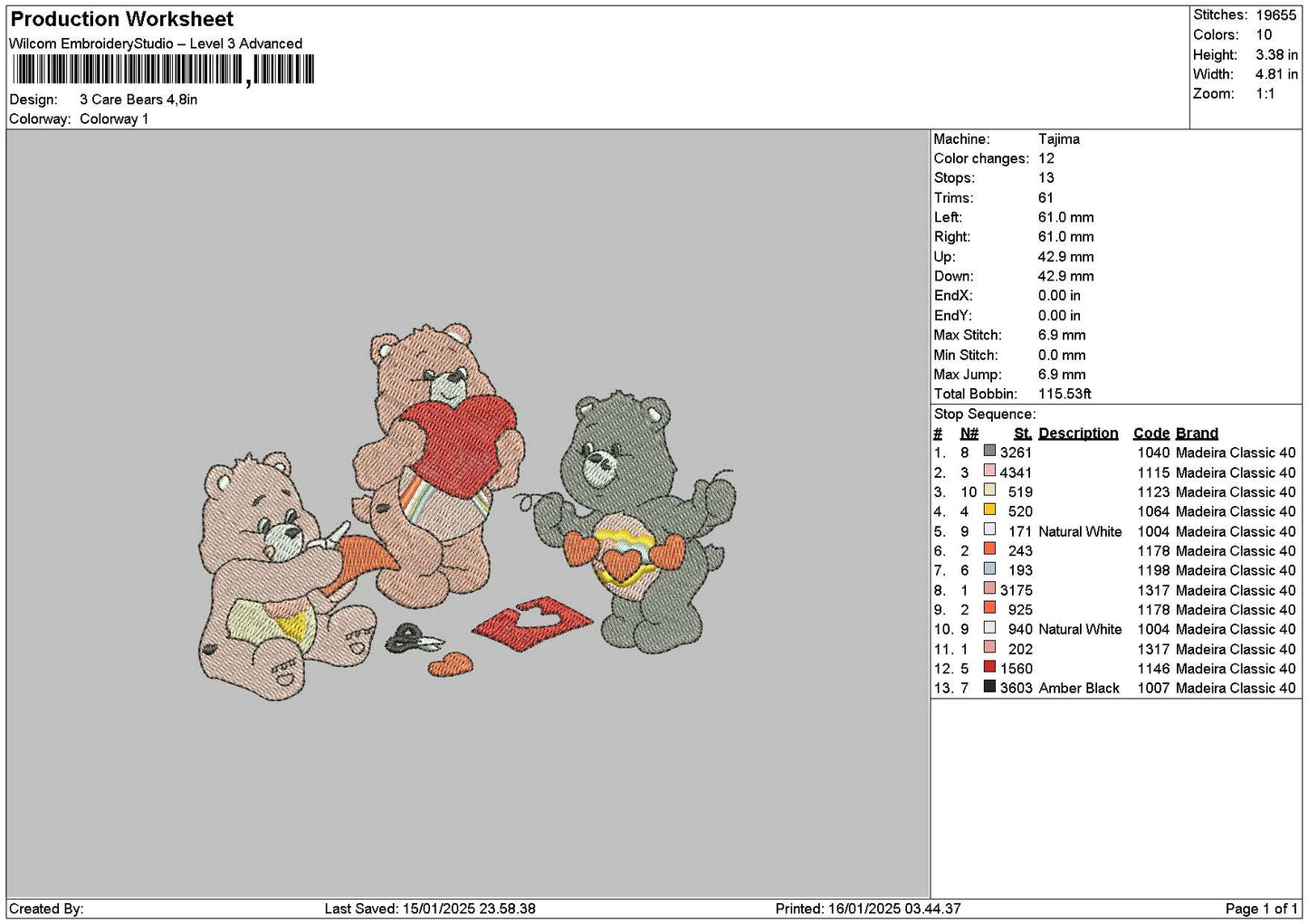 Bears 1601 Embroidery File 6 sizes