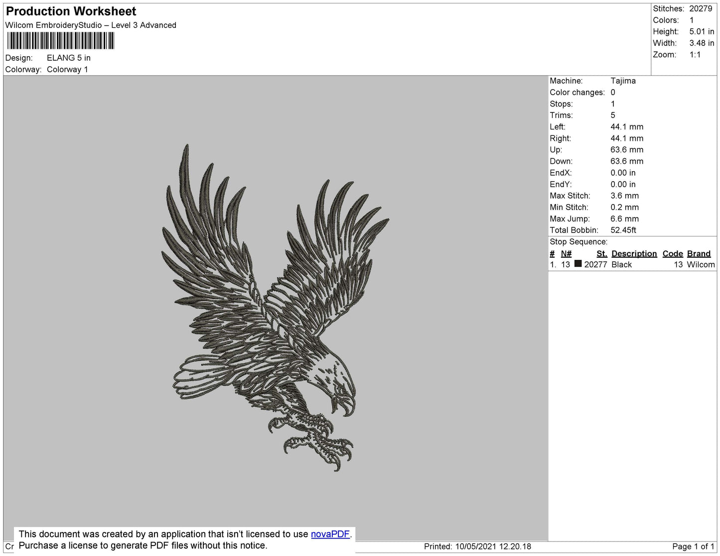 Eagle Embroidery File 5 size