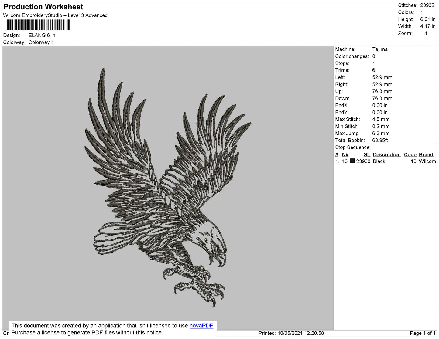 Eagle Embroidery File 5 size