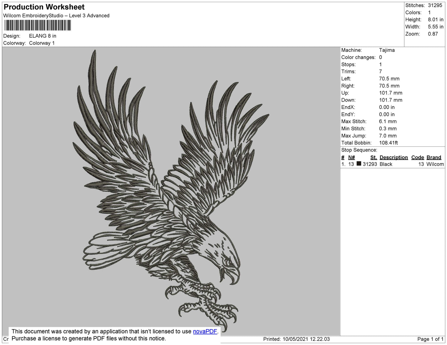 Eagle Embroidery File 5 size