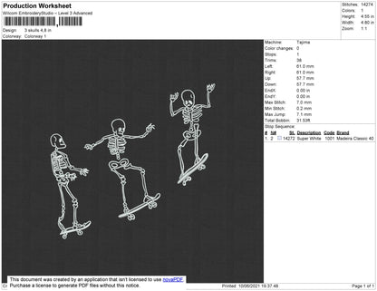 3 Skulls Embroidery File 4 size