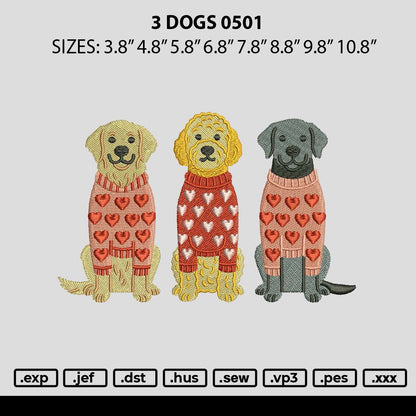 3 Dogs 0501 Embroidery File 6 sizes