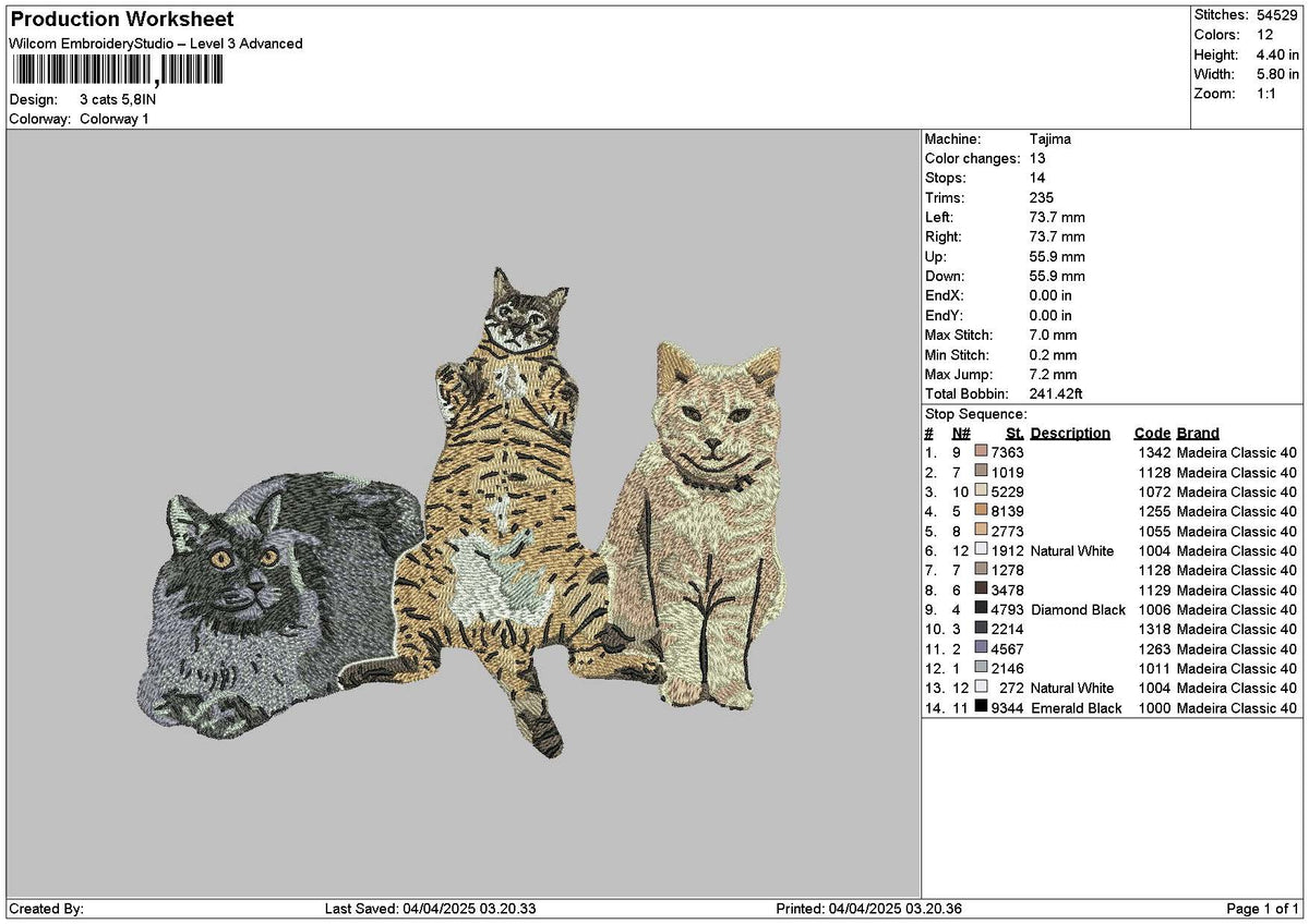 3 Cats 0304 Embroidery File 6 sizes – Master Digitizer