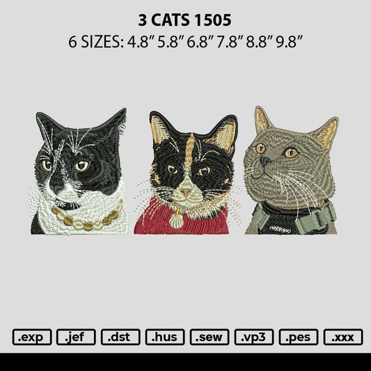 3 Cats 1505 Embroidery File 6 sizes