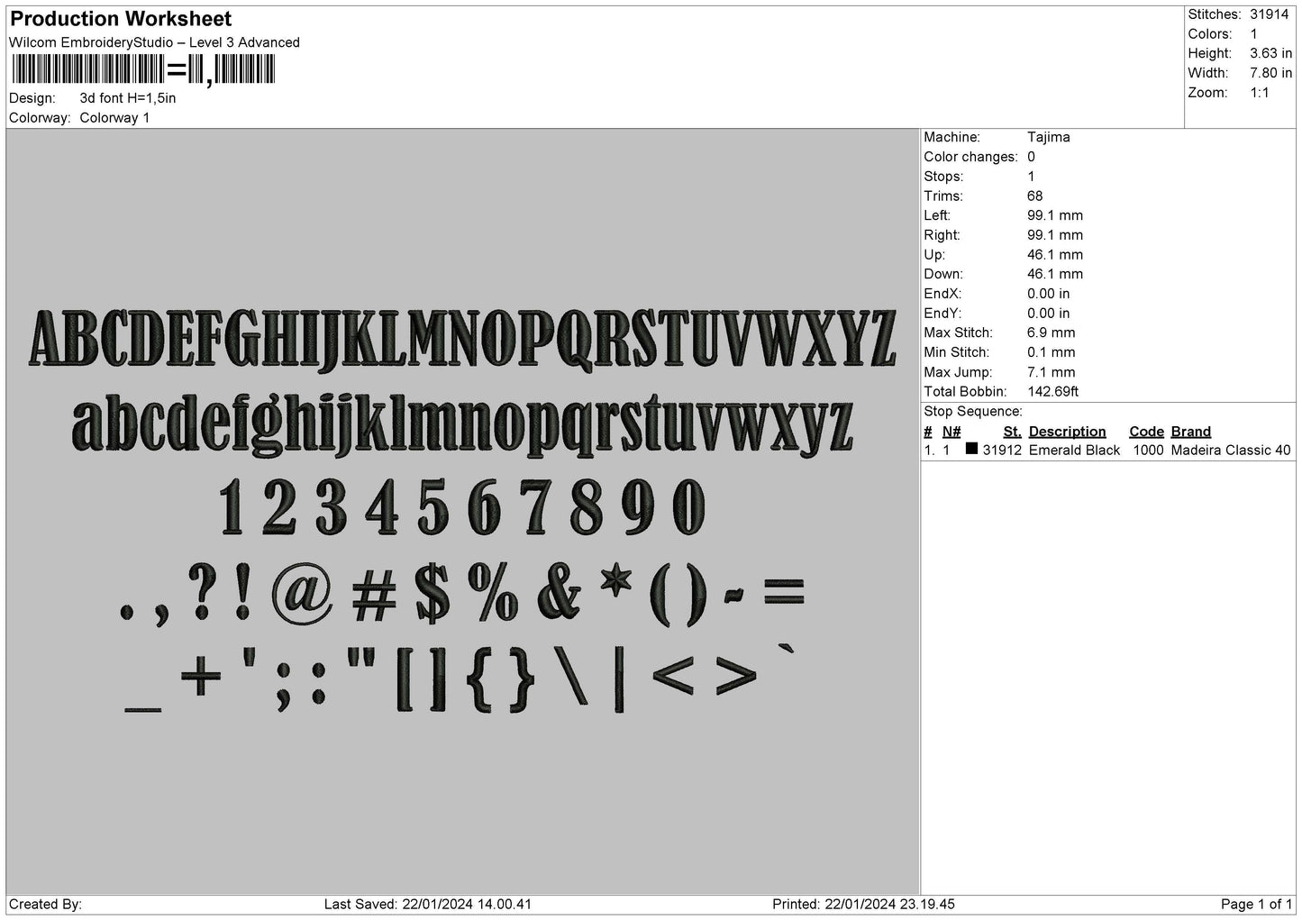 3d Font Embroidery File 3 sizes