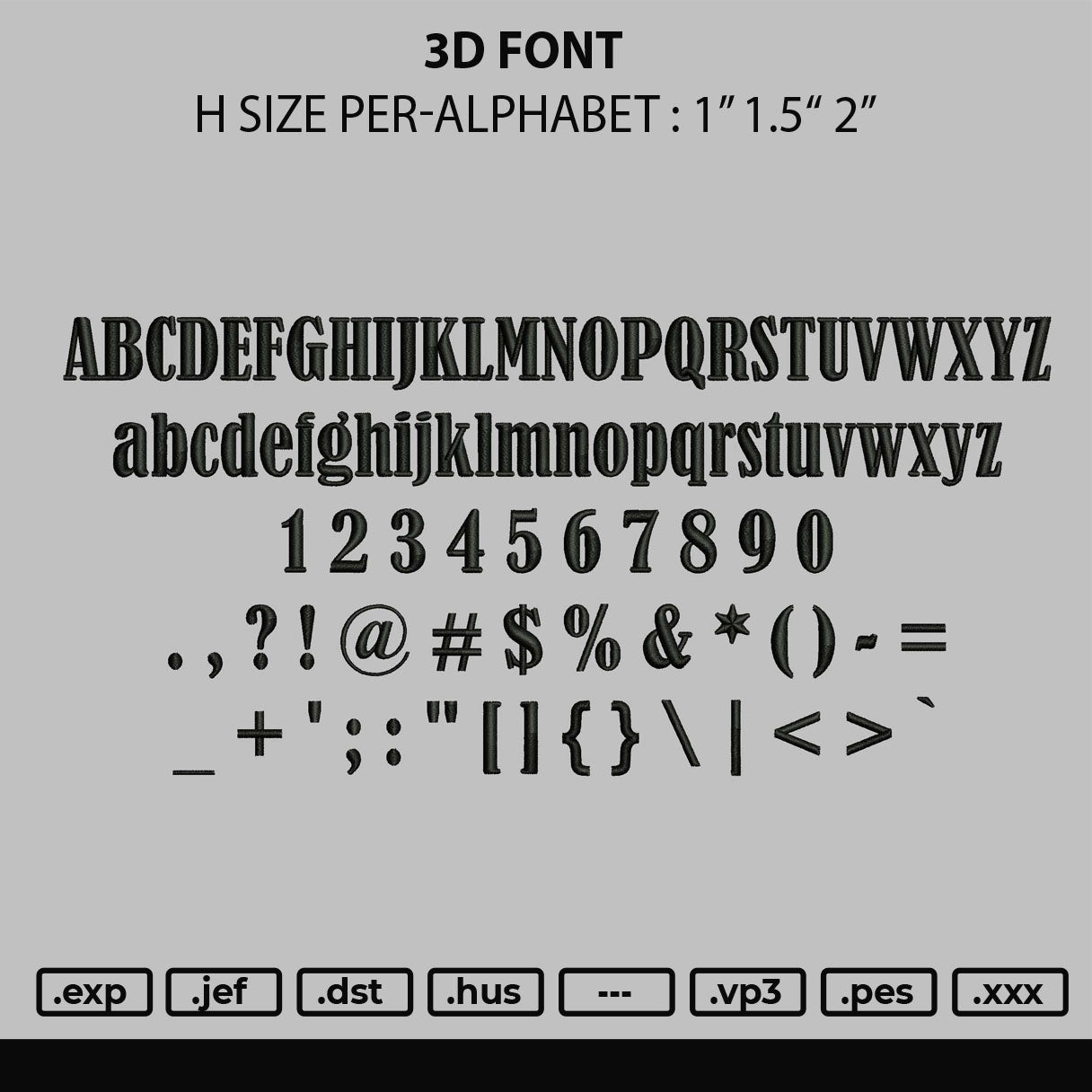 3d Font Embroidery File 3 sizes