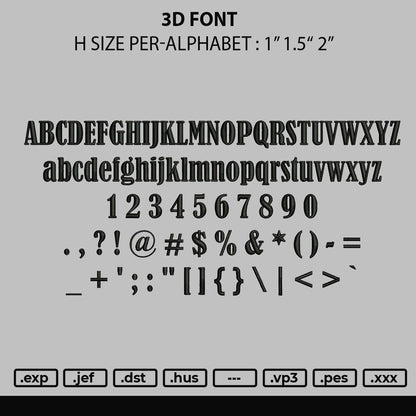 3d Font Embroidery File 3 sizes