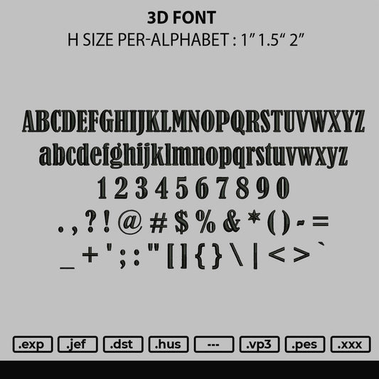 3d Font Embroidery File 3 sizes