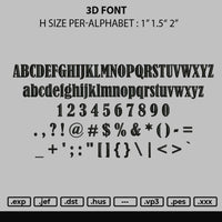 3d Font Embroidery File 6 sizes