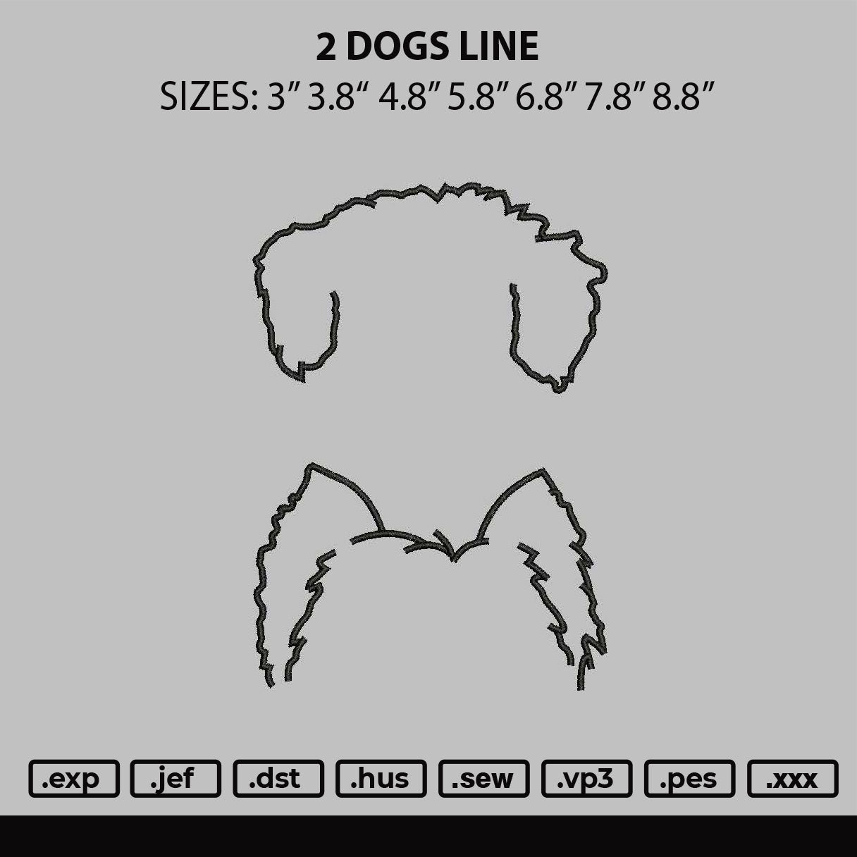 3 Dogs Line Embroidery File 6 sizes