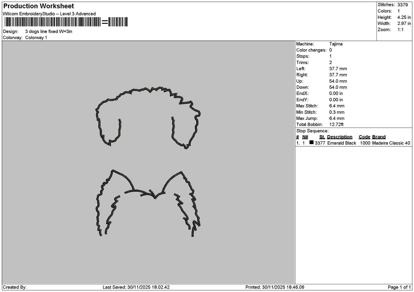 3 Dogs Line Embroidery File 6 sizes
