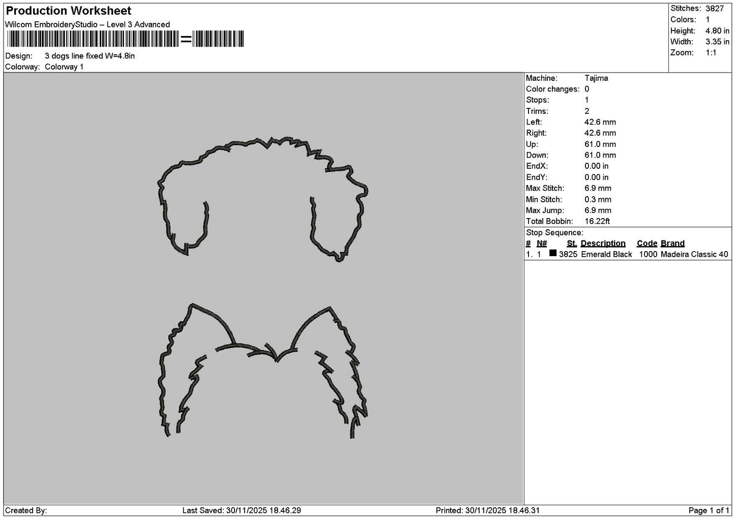 3 Dogs Line Embroidery File 6 sizes