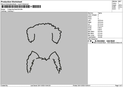 3 Dogs Line Embroidery File 6 sizes