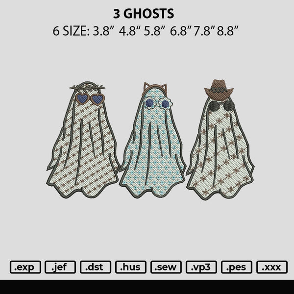 3 Ghosts Embroidery File 6 sizes