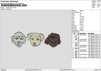 3 Dogs Heads Embroidery File 6 sizes