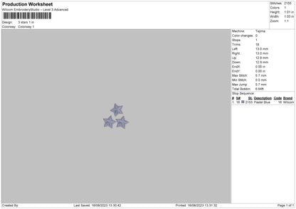 3 Stars Embroidery File 6 sizes