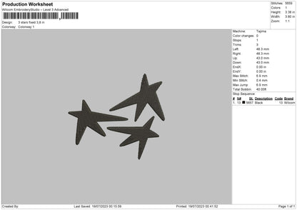 3 Stars Emboidery File 6 sizes