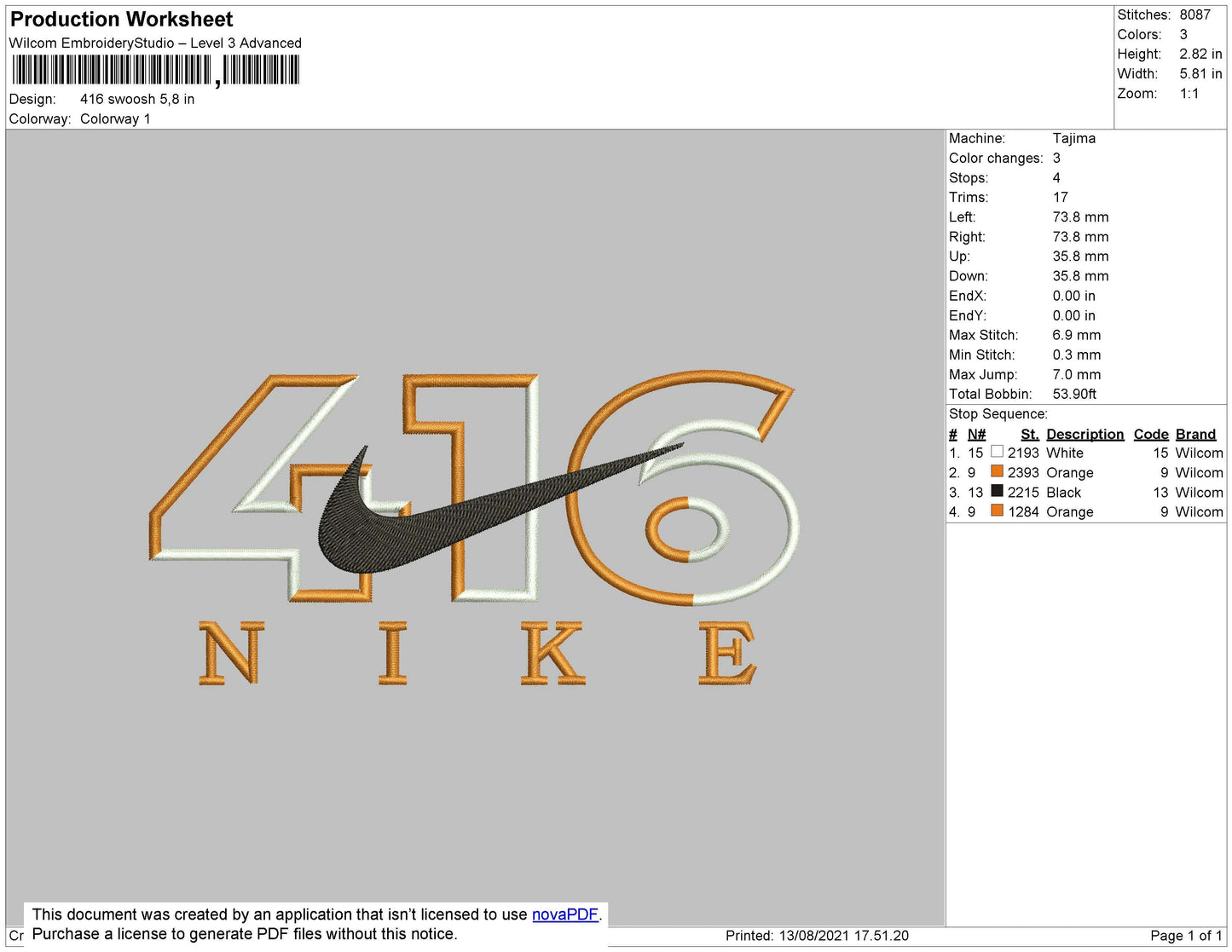 416 Swoosh Nike Embroidery File 4 size