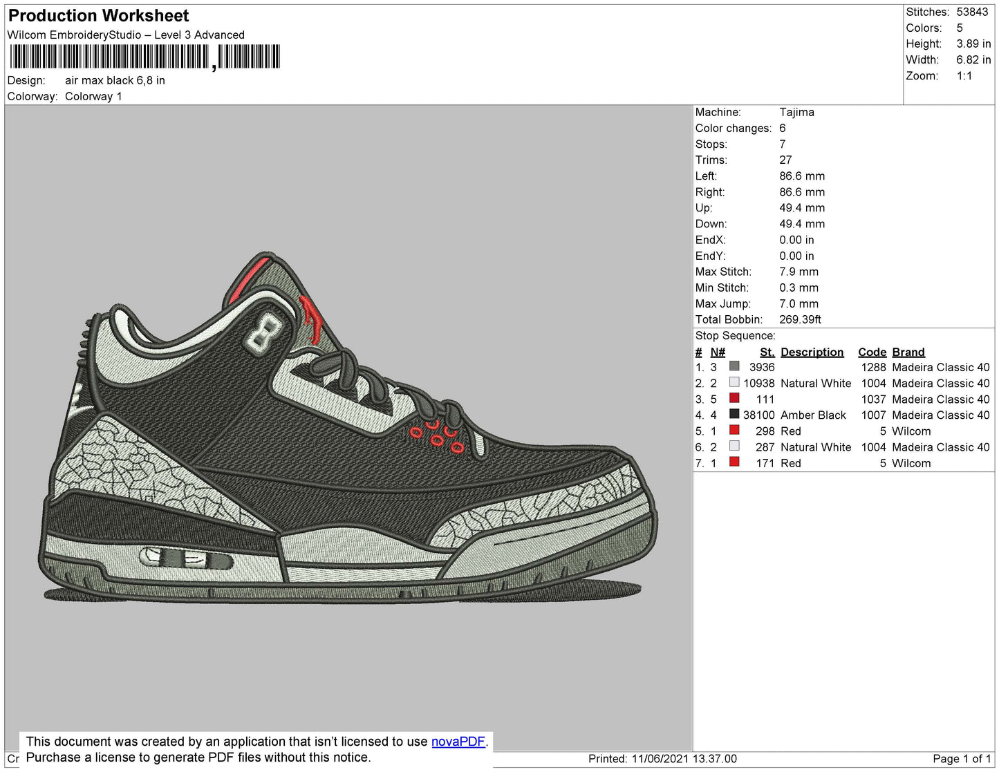 Air Max Black Embroidery File 4 size