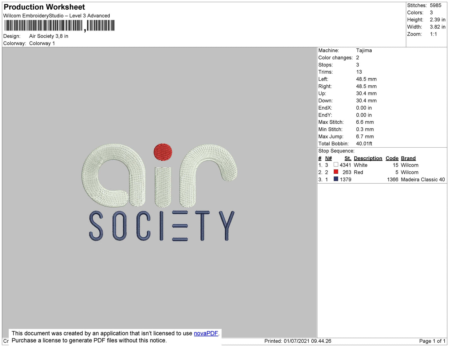 Air Society Embroidery File 4 size