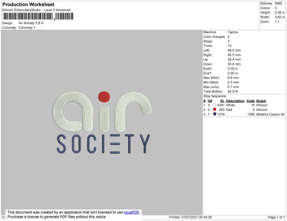 Air Society Embroidery File 4 size