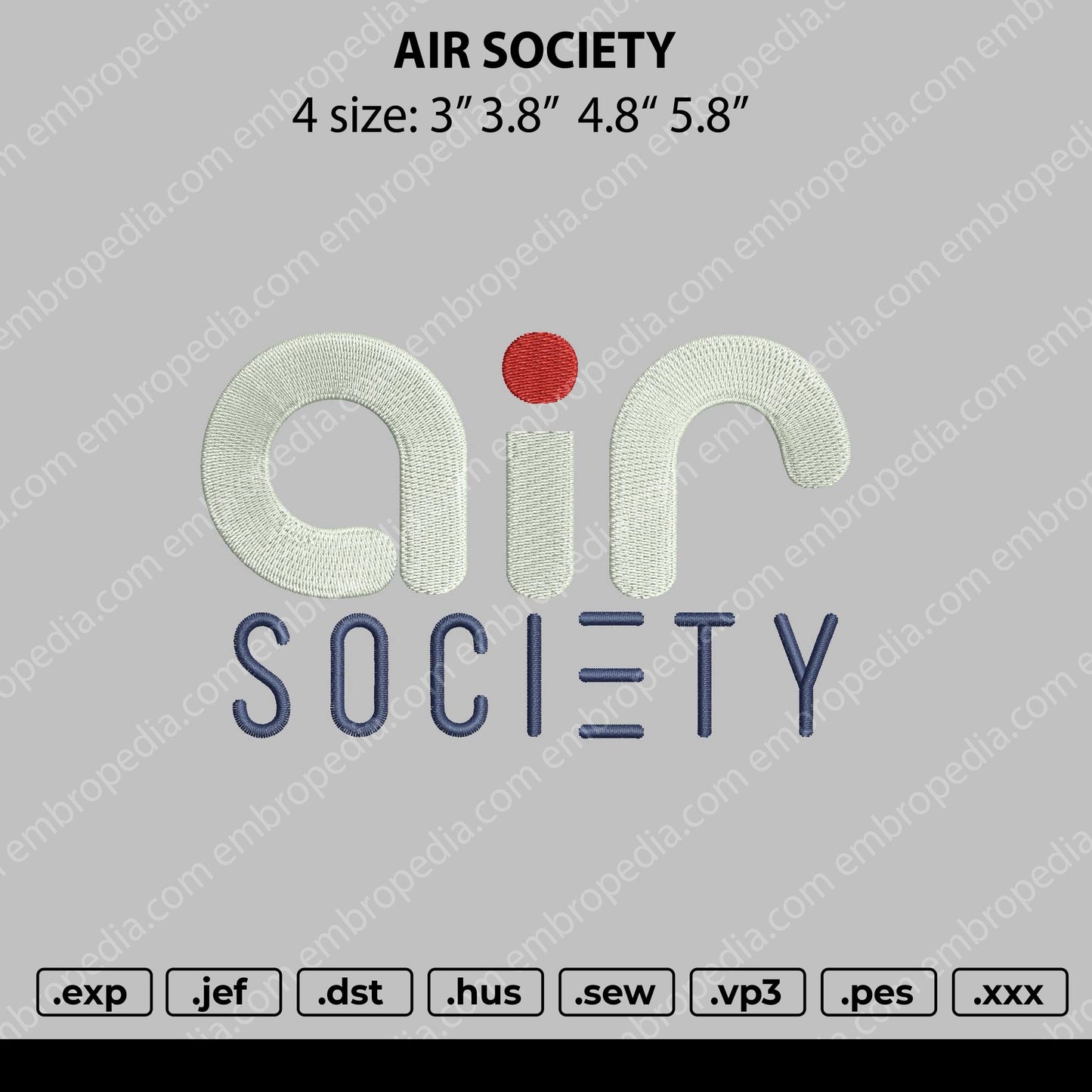 Air Society Embroidery File 4 size