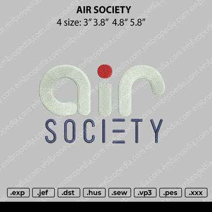 Air Society Embroidery File 4 size