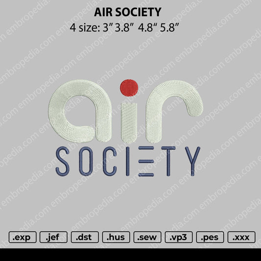 Air Society Embroidery File 4 size