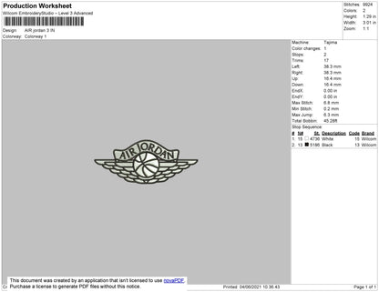 Air Jordan V3 Embroidery File 4 size