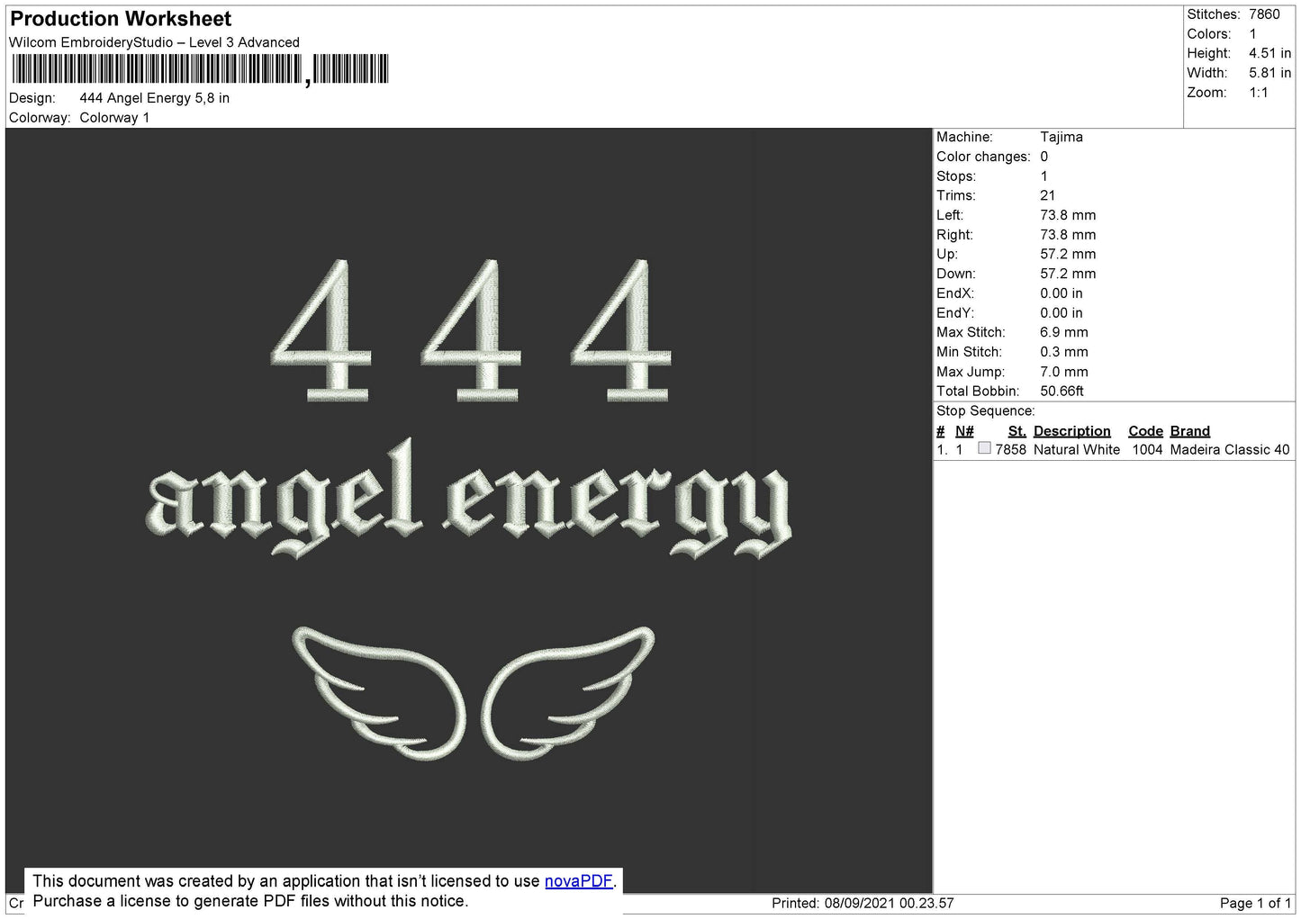 444 Angel Energy Embroidery File 4 size