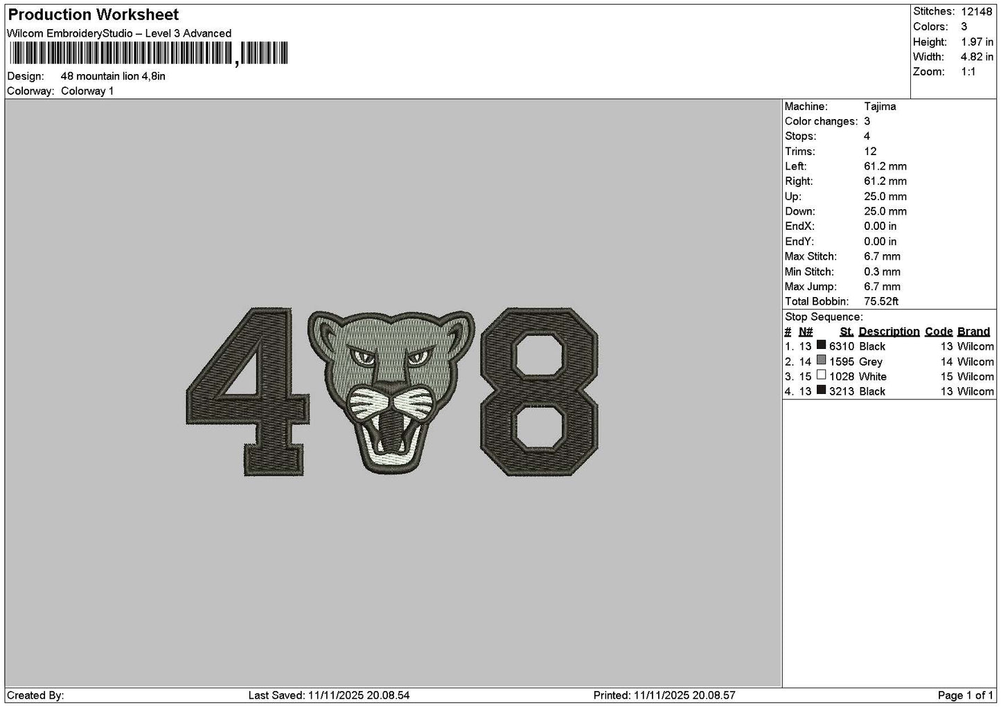 Lion 48 Embroidery File 6 sizes