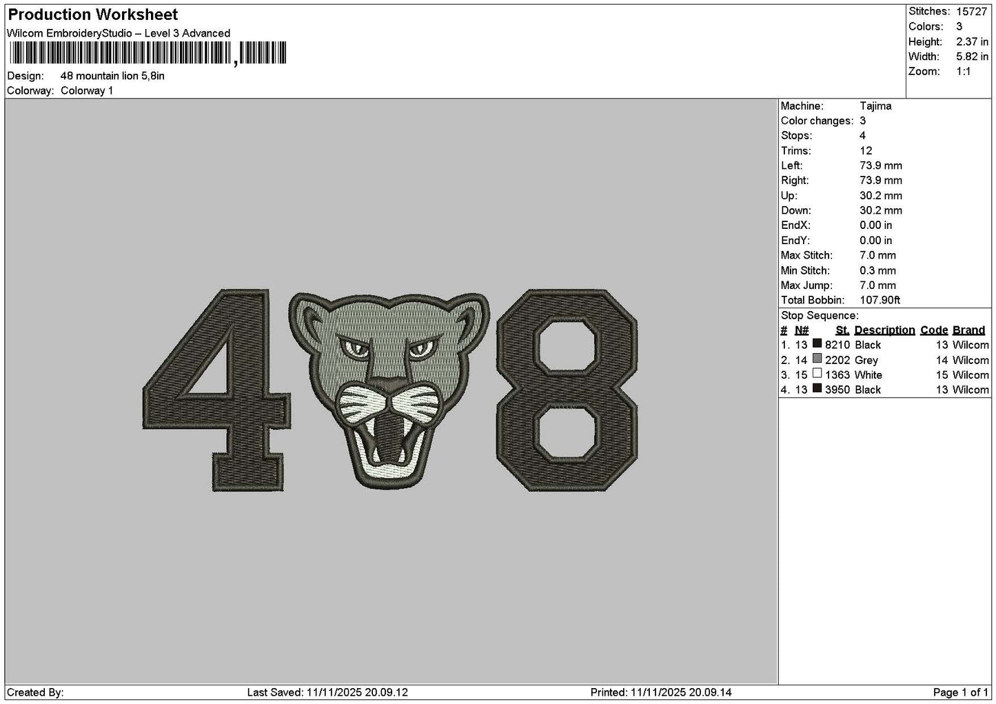 Lion 48 Embroidery File 6 sizes