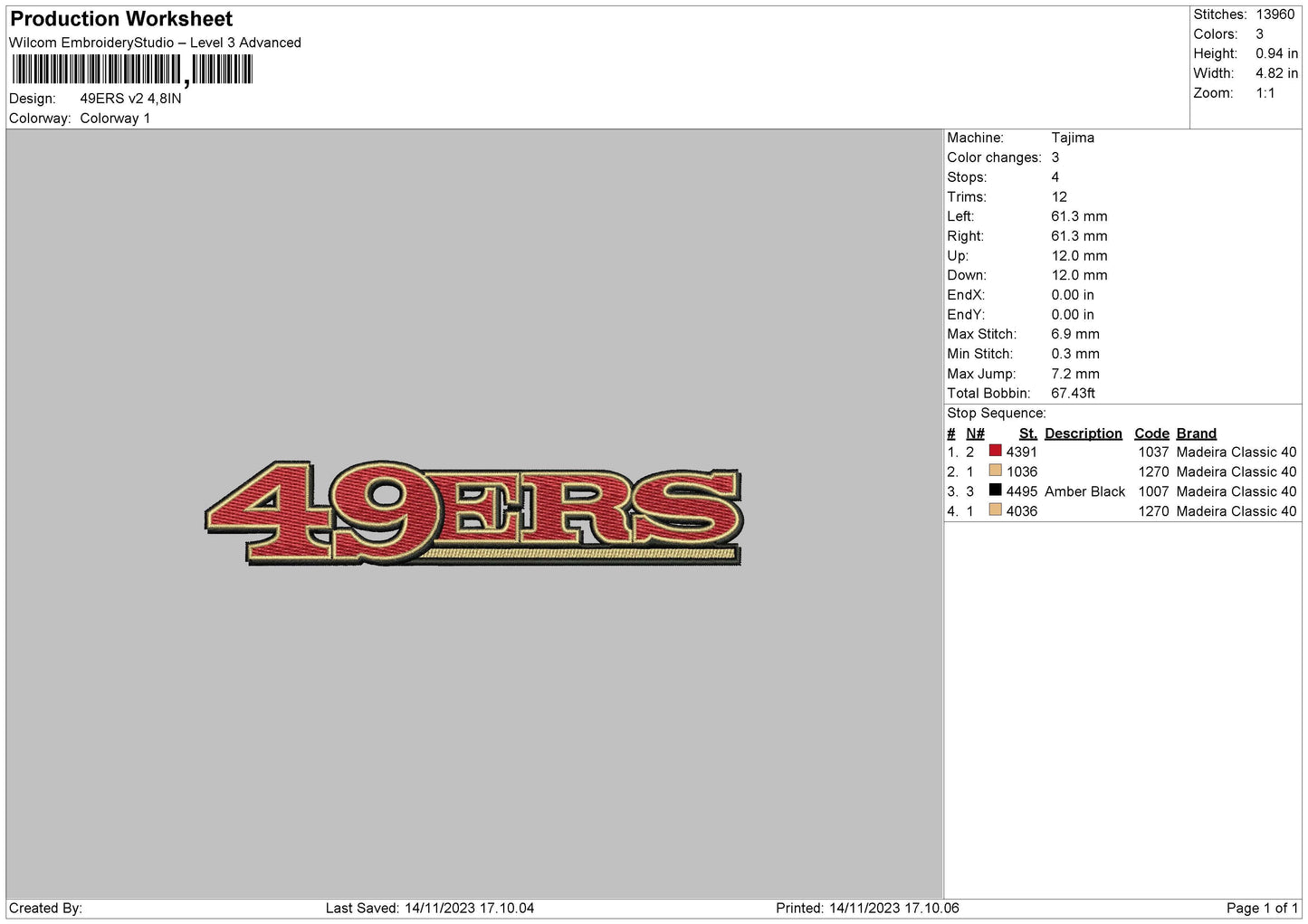 49ersv2 Embroidery File 6 sizes