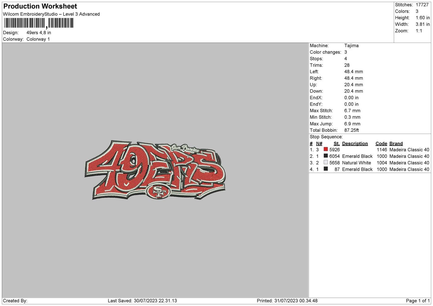 49ers Embroidery File 6 sizes