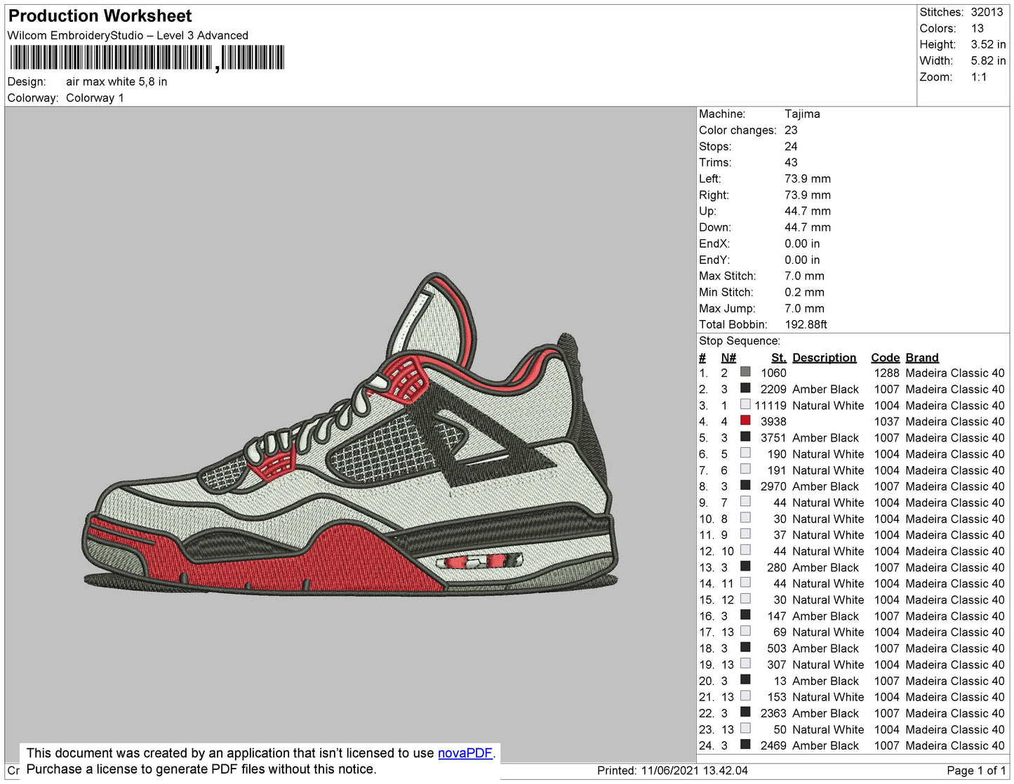 Air Max White Embroidery File 4 size