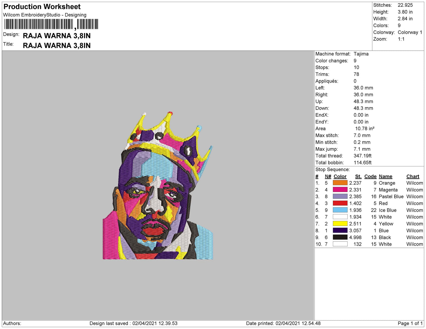 A King Embroidery File 4 size