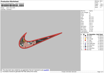 Swoosh Sailor Mars Emroidery File 4 Size