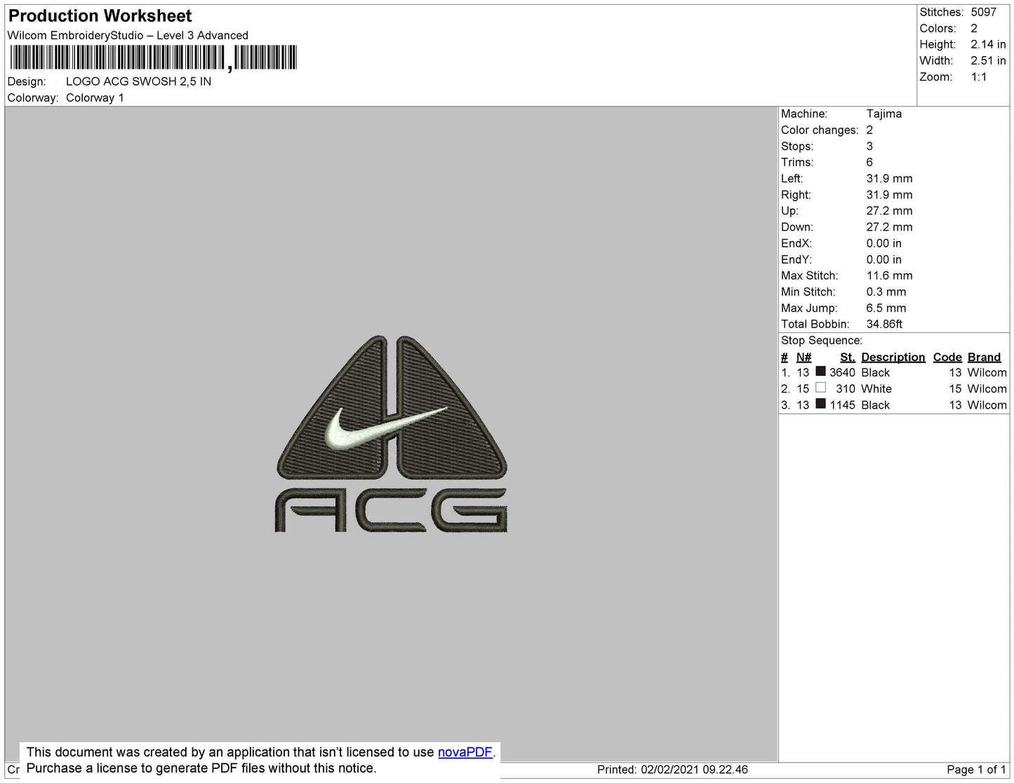 ACG swoosh Nike  Embroidery File 6 Size