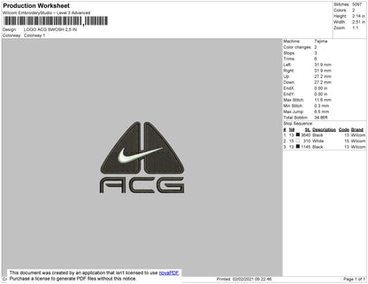ACG swoosh Nike  Embroidery File 6 Size
