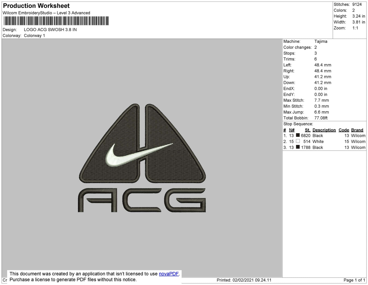 ACG swoosh Nike  Embroidery File 6 Size