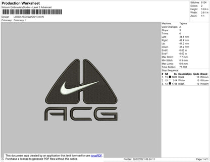 ACG swoosh Nike  Embroidery File 6 Size