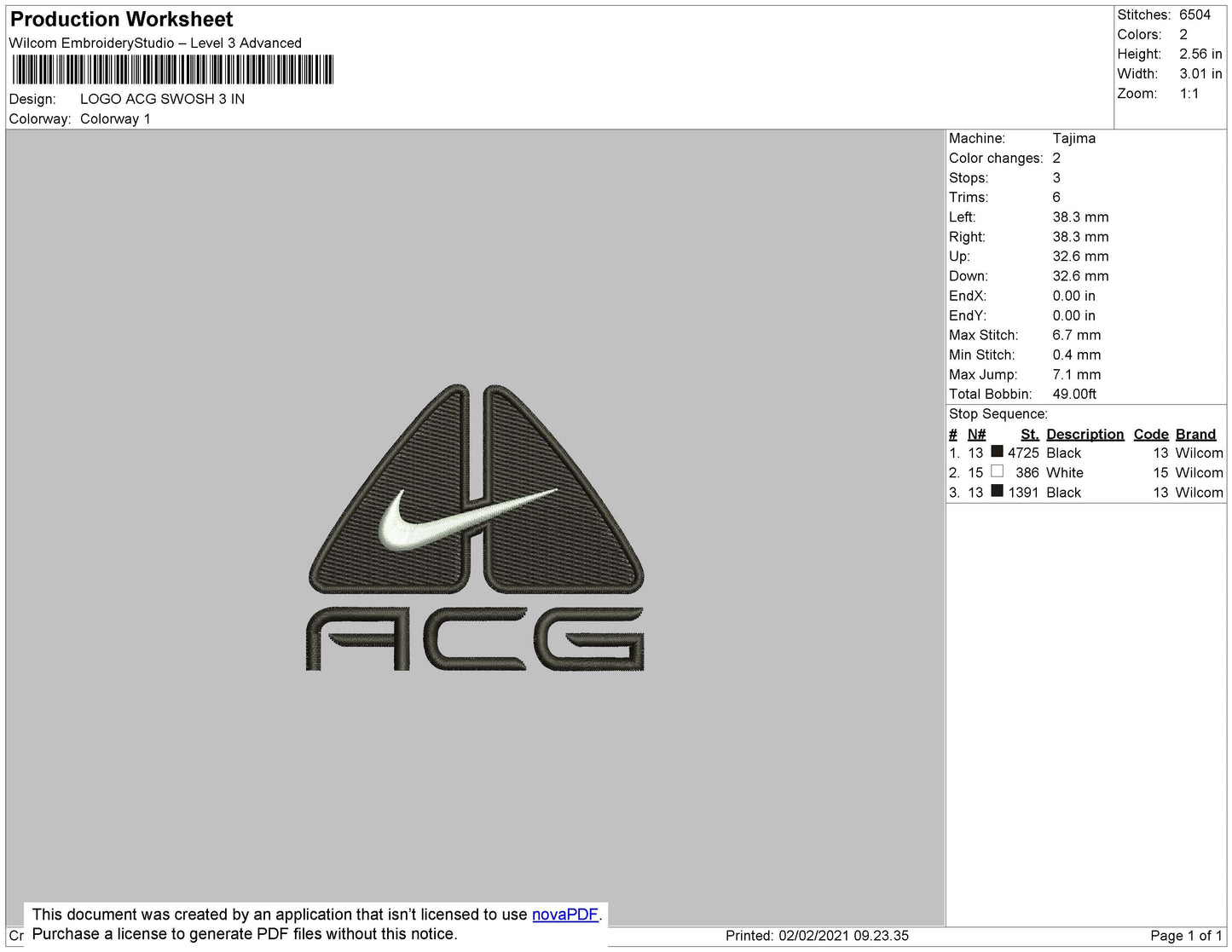 ACG swoosh Nike  Embroidery File 6 Size